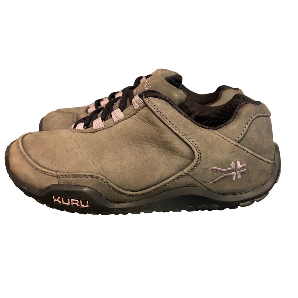 Kuru Chicane Walking Shoes Women 7.5 Gray Pink Nubuck Leather Orthopedic Sneaker